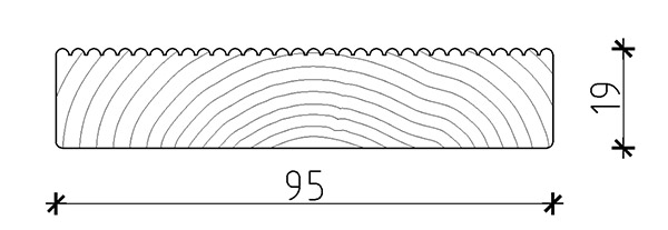 Dimensione listone di calpestio in legno di pino ECO 1,9 x 9,5 cm