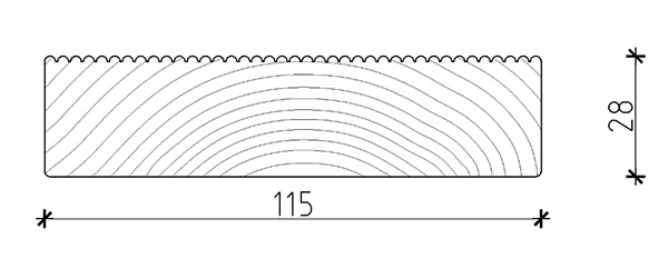 Dimensione listone di calpestio in legno di pino ECO 2,8 x 11,5 cm