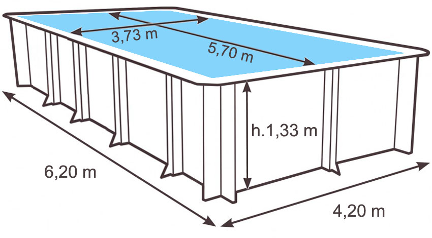 Dimensioni Piscina in legno PoolWood - 6,20 x 4,20 x h.1,33 m