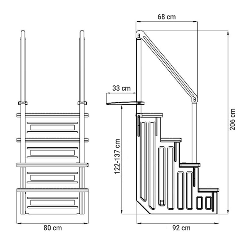 Dimensioni Scaletta sintetica Gre in HDPE per piscina interrata - 4 gradini