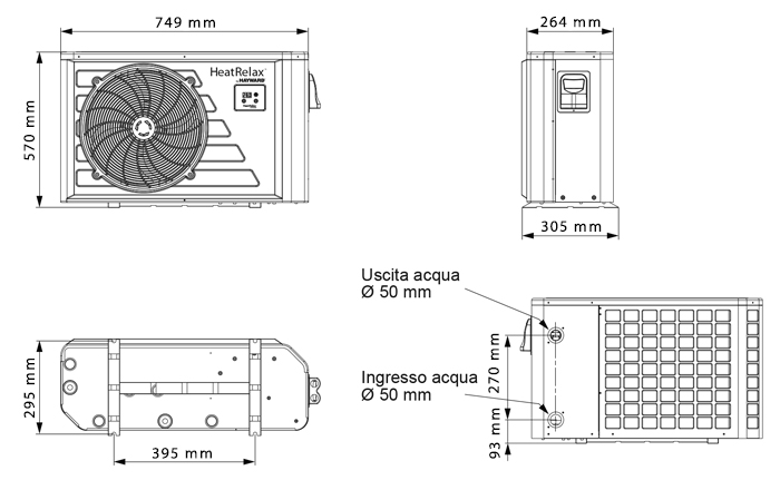 dimensioni pompa di calore heat relax hatward