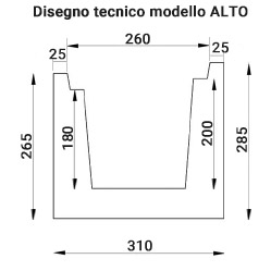 Disegno tecnico bordo sfioro speciale alto