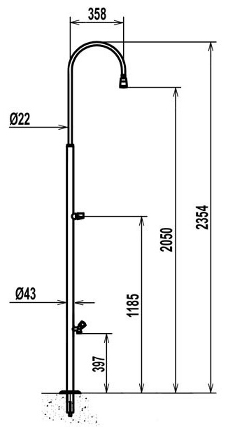 Doccia da esterno SIMPLE in acciaio inox 304 con lavapiedi