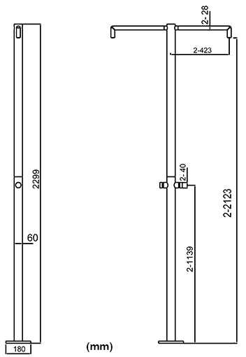 Doccia da esterno in acciaio Inox 316L BICEFALO, misure