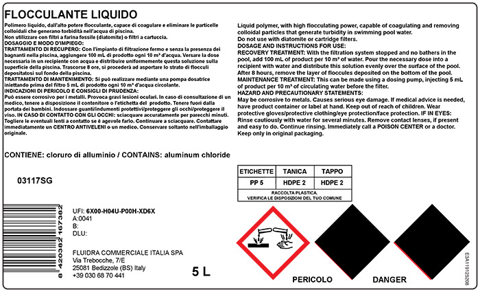 Etichetta CLP flocculante liquido per piscina
