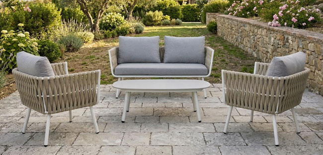 Salotto da giardino in alluminio ICARO con cuscini