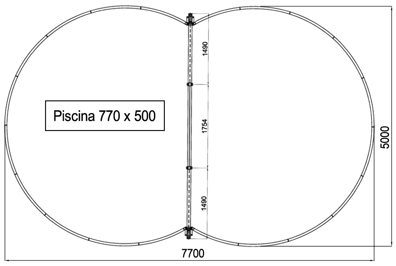 Dimensioni Piscina Fuori terra ISABELLA 770 - 7,70 x 5,00 h 1,50 m