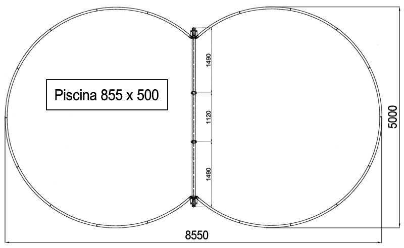 Dimensioni Piscina Fuori terra ISABELLA 855 - 8,55 x 5,00 h 1,20 m