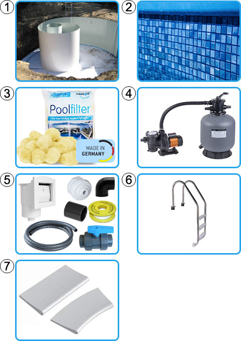Kit componenti piscina interrata ovale in lamiera d'acciaio TOSCANA