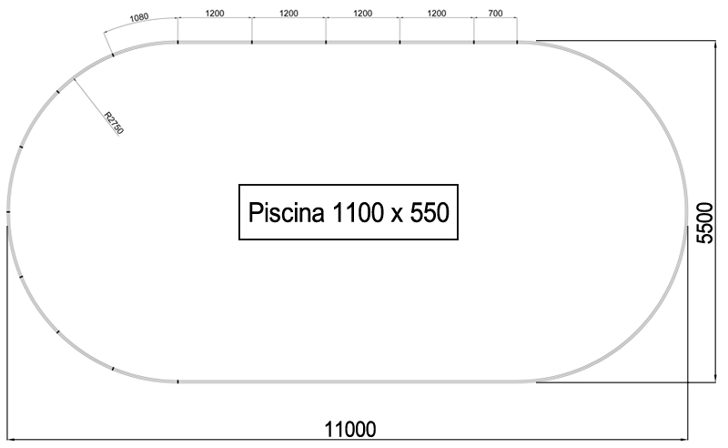 Dimensioni Piscina interrata OLIVIA 1100 - 11,00 x 5,50 x h 1,20 m