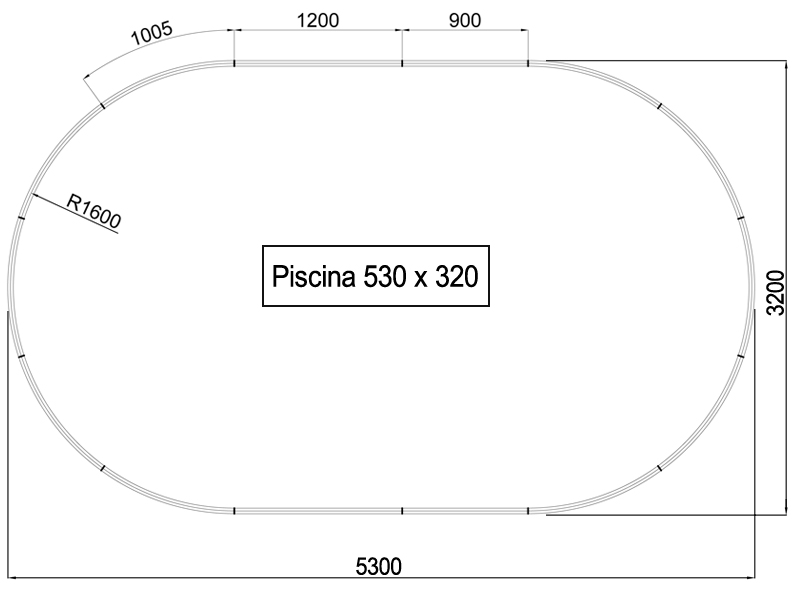 Dimensioni Piscina interrata OLIVIA 530 - 5,30 x 3,20 x h 1,20 m