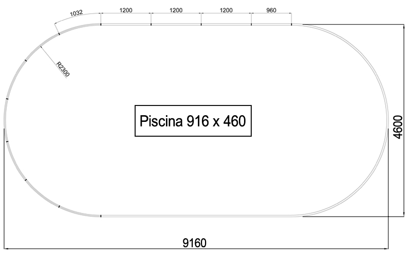 Dimensioni Piscina interrata OLIVIA 916 - 9,16 x 4,60 x h 1,50 m