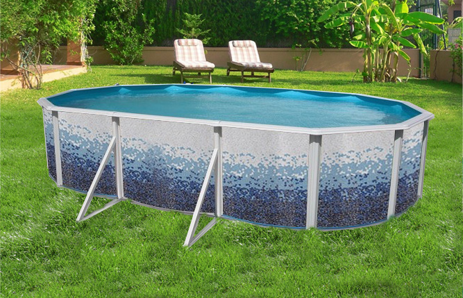 piscina fuoritera decorata in acciaio