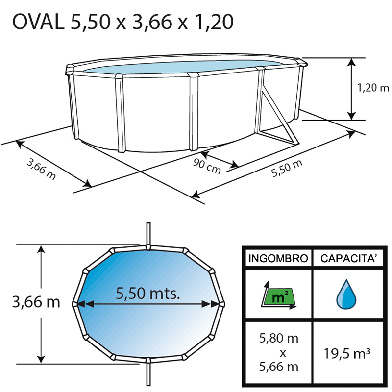 Piscina fuori terra ovale Silver 550