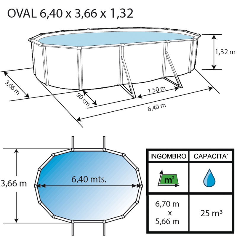 Piscina fuori terra ovale PRESTIGIO 6,40 Piscina fuori terra ovale PRESTIGIO 6,40