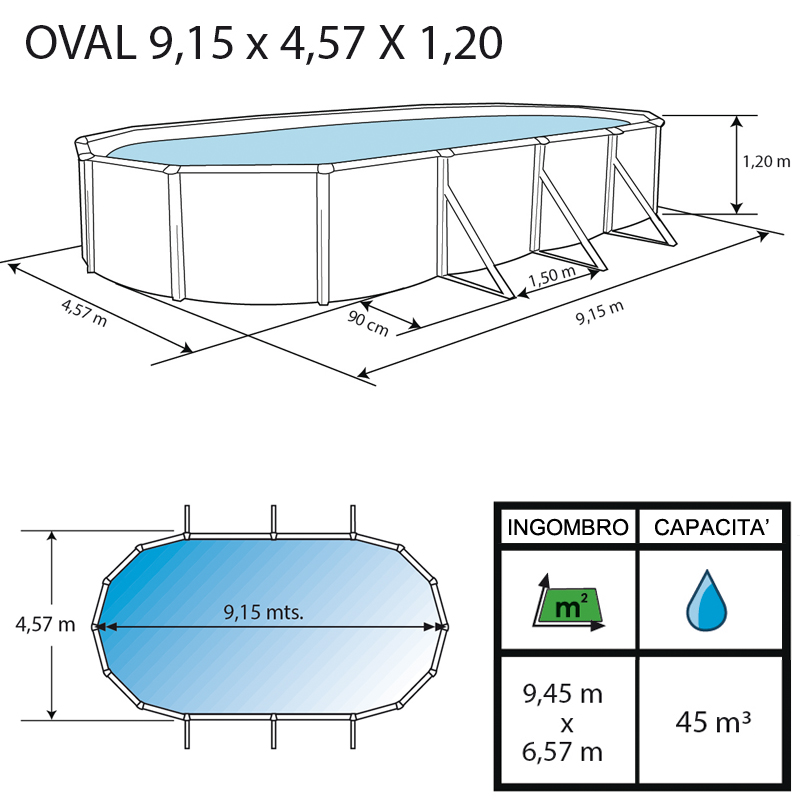 Piscina fuori terra ovale ARROW 915 Plus