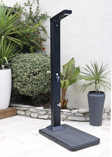 Doccia solare per giardino SOLARIS PREMIUM LED 35 LITRI in alluminio e PVC con lavapiedi