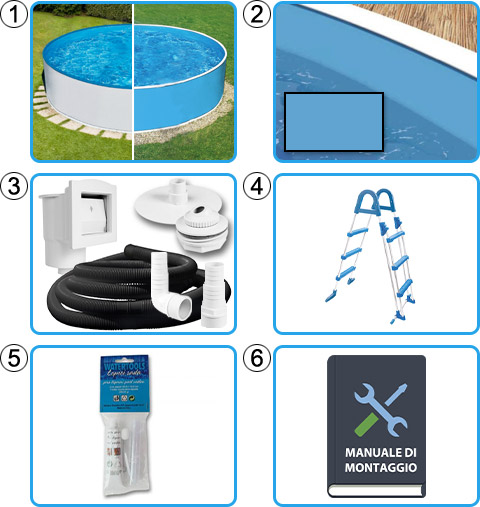 Materiale incluso piscina fuori terra circolare AZURO BASIC - KIT BASE