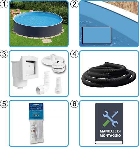 Materiale incluso piscina fuori terra circolare AZURO GRAPHITE - KIT BASE