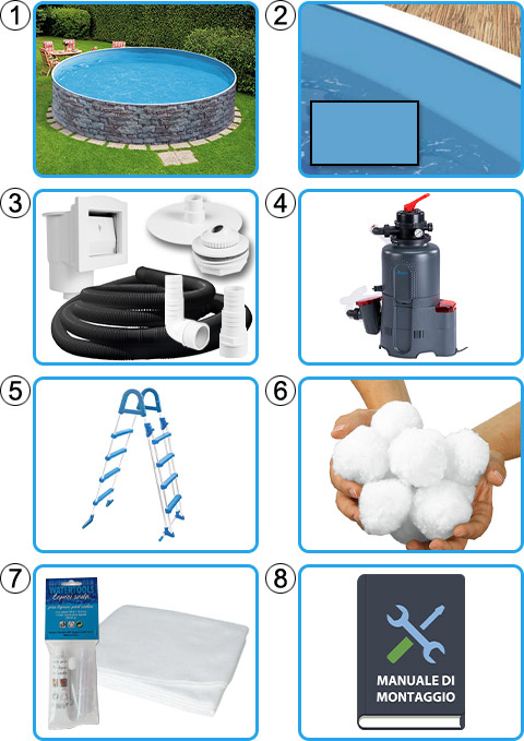 Materiale incluso piscina fuori terra circolare AZURO SONE - KIT EASY