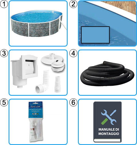 Materiale incluso piscina fuori terra ovale AZURO STONE - KIT BASE