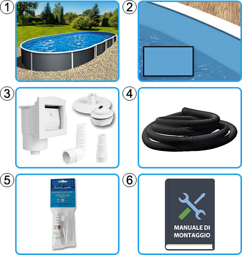 Materiale incluso piscina fuori terra ovale AZURO GRAPHITE - KIT BASE