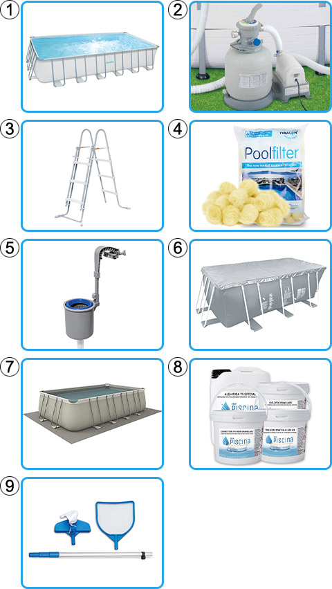 Materiale incluso Piscina fuori terra rettangolare SUMMER WAVES Frame 7,32 x 3,66 x h 1,32 m - KIT PRO
