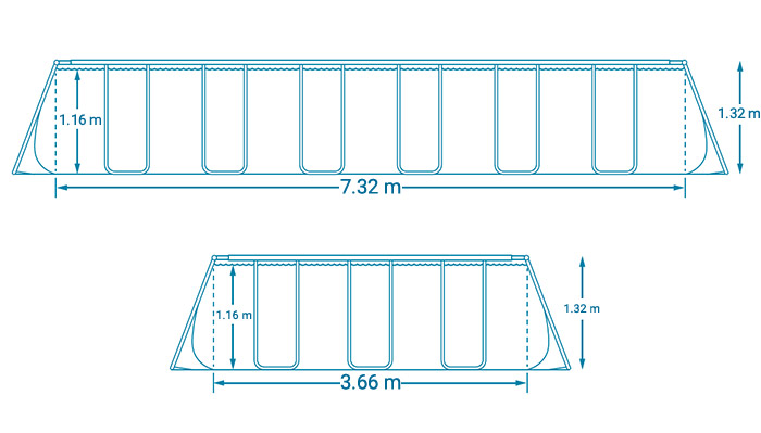Dimensioni Piscina fuori terra rettangolare SUMMER WAVES7,32 x 3,66 x h 1,32 m