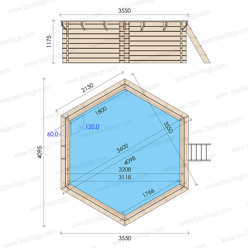 Dimensioni piscina in legno esagonale EcoWood