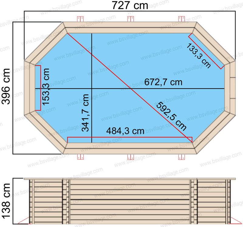 Dimensioni piscina in legno rettangolare NaturalWood