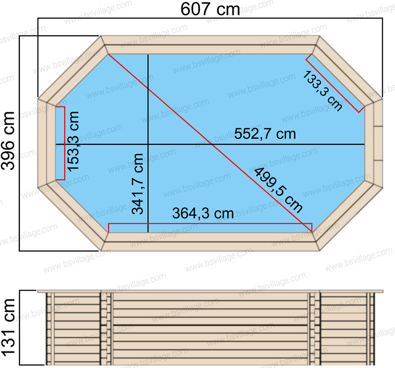 Dimensioni piscina in legno rettangolare NaturalWood