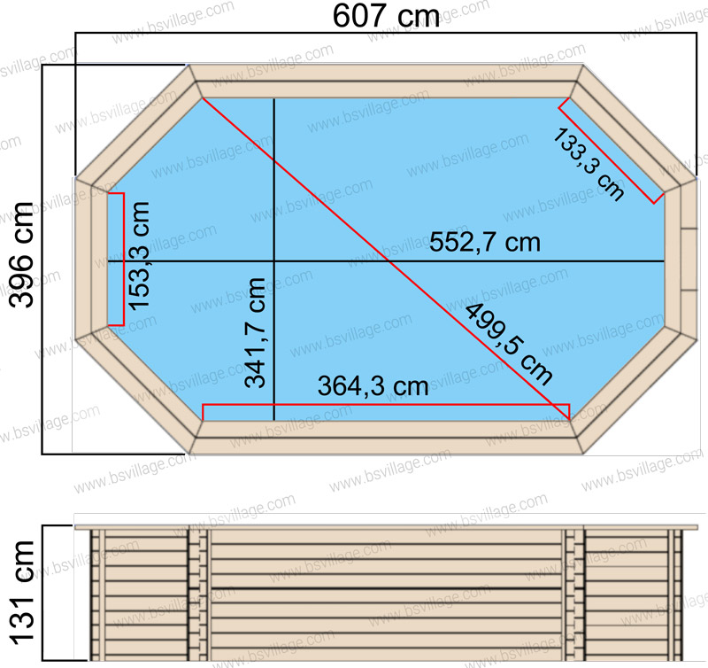 Dimensioni piscina in legno rettangolare NaturalWood