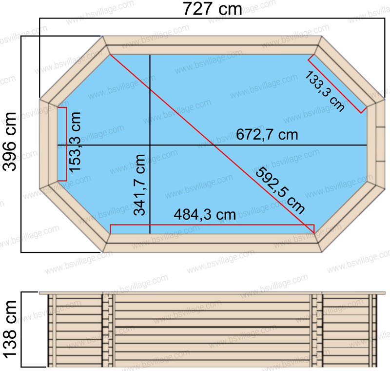Dimensioni piscina in legno rettangolare NaturalWood