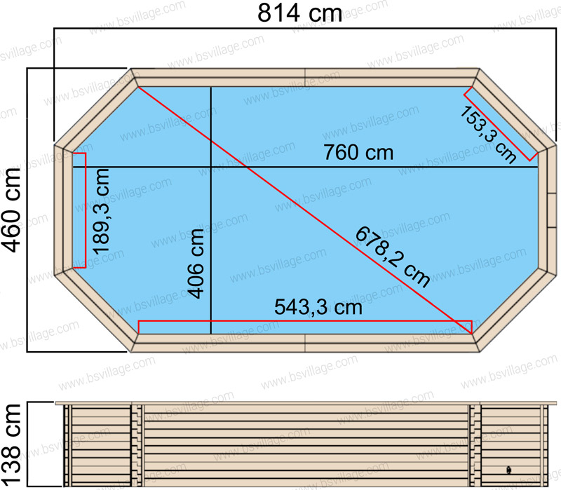 Dimensioni piscina in legno rettangolare NaturalWood