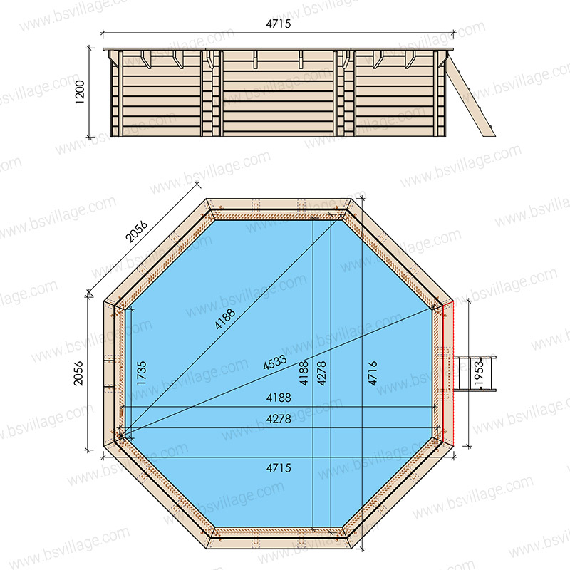 Dimensioni piscina in legno ottagonale EcoWood