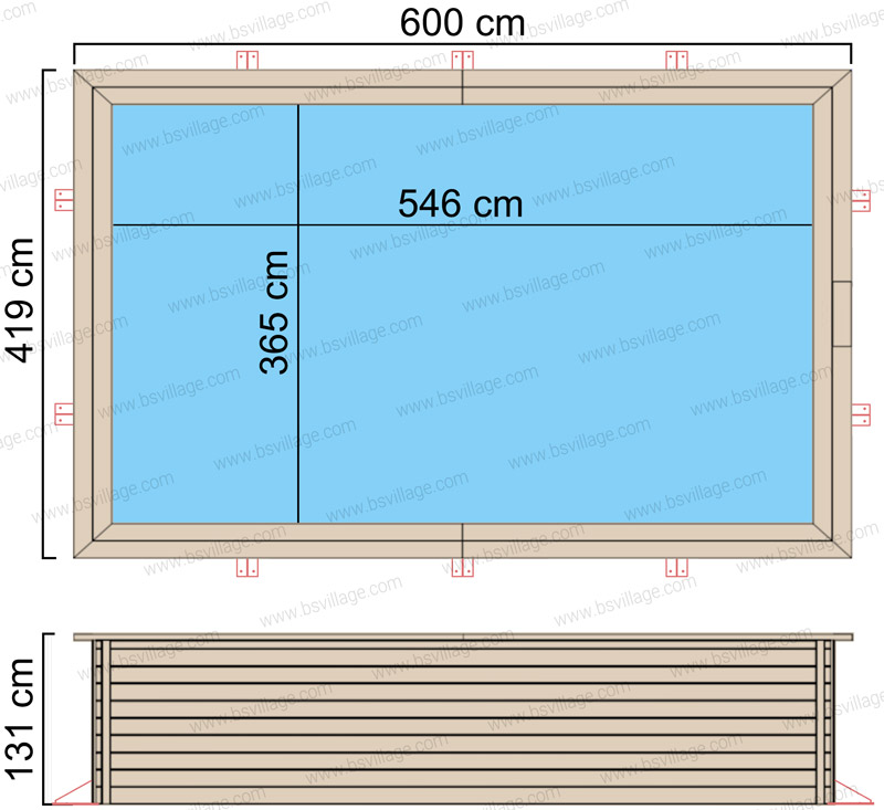 Dimensioni piscina in legno rettangolare NaturalWood 600