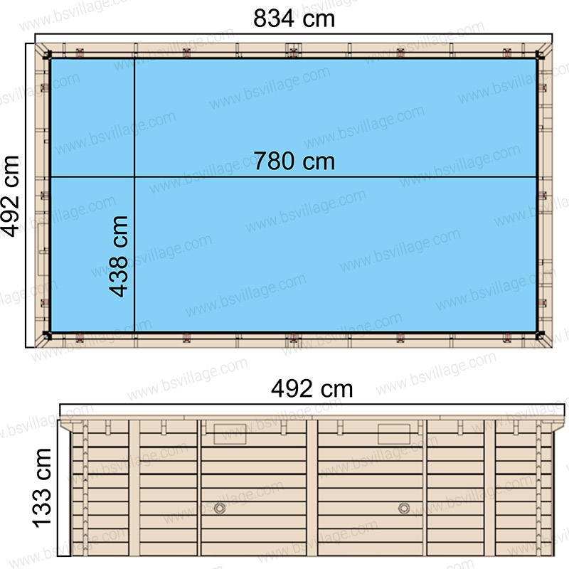 Dimensioni piscina in legno rettangolare NaturalWood 834