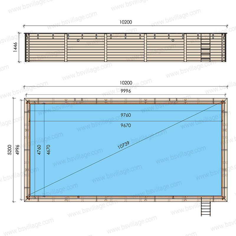 Dimensioni piscina in legno rettangolare EcoWood