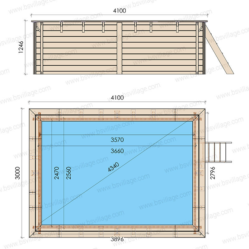 Dimensioni piscina in legno rettangolare EcoWood