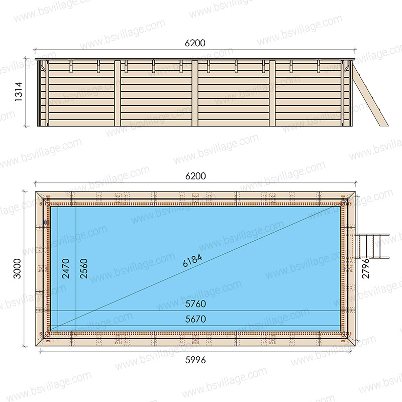 Dimensioni piscina in legno rettangolare EcoWood