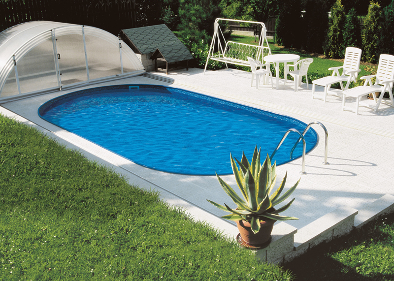 Piscina interrata ovale Toscana in lamiera d'acciaio