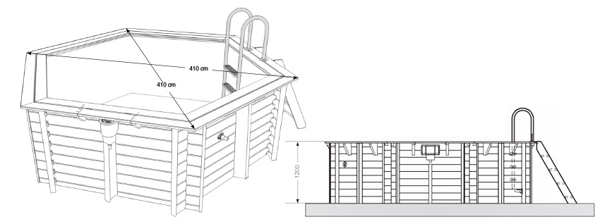 Dimensioni piscina in legno ottagonale NorthWood 360 - Ã˜ 3,60 x h.1,20 m