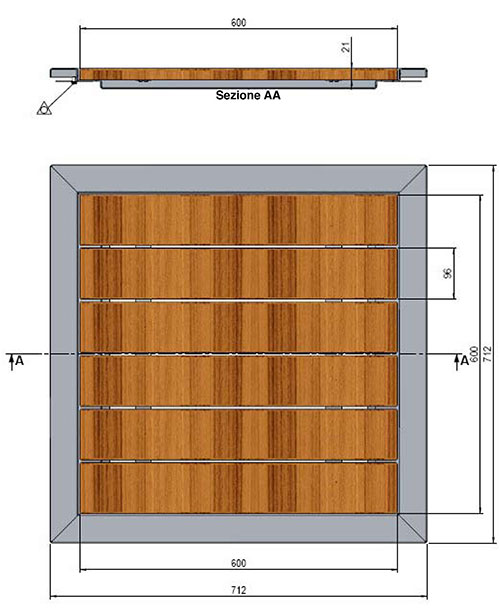 Piatto per doccia Pluvium in acciaio 316 e legno di IpÃ¨