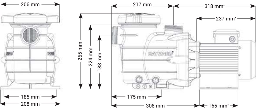 Dimensioni Pompa per filtrazione Hayward PL - da 0.5 a 1.5 HP