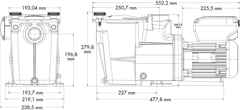 Dimensioni Pompa per filtrazione a velocitÃ  variabile Hayward SUPER PUMP VSTD