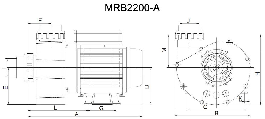 Dimensioni pompa per idromassaggio Mr. PISCINA MRB 35 - da 1.50 a 3 HP
