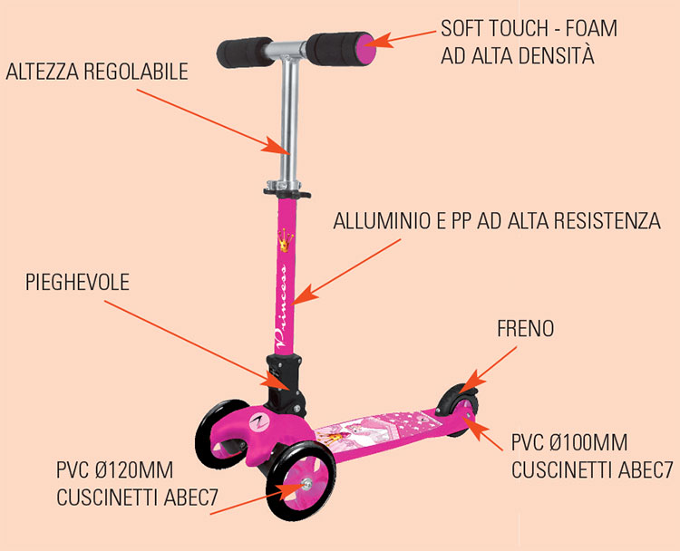 Monopattino PRINCESS by Nextreme a 3 ruote, pieghevole