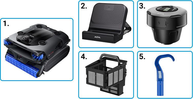 Materiale incluso robot piscina a batteria Mova Rover X10 Materiale incluso robot piscina a batteria Mova Rover X10