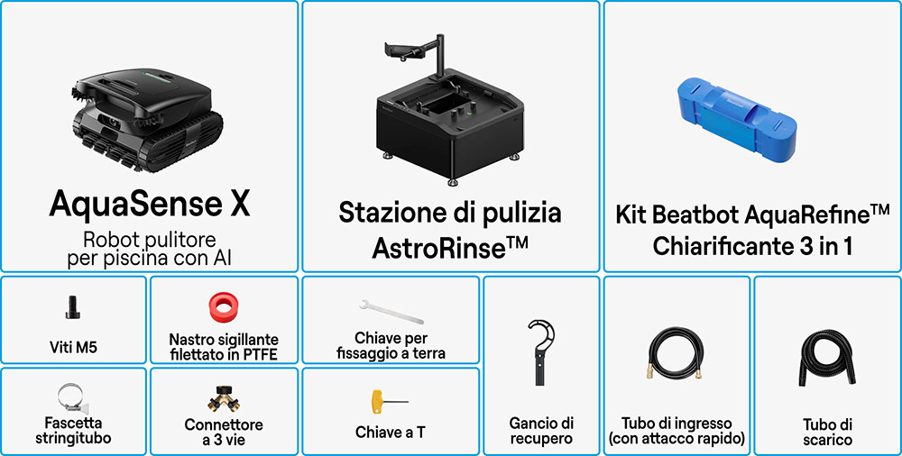 Materiale incluso robot piscina a batteria Beatbot AquaSense X