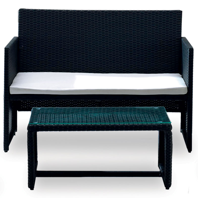 Salotto da giardino in polyrattan VALENCIA BLACK, con cuscini